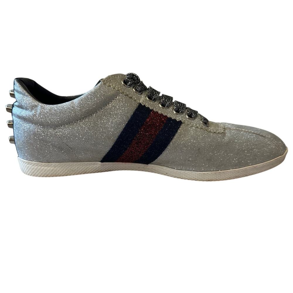 Gucci Bambi Silver Glitter Web Sneaker 39 Spiked - Picture 11 of 16